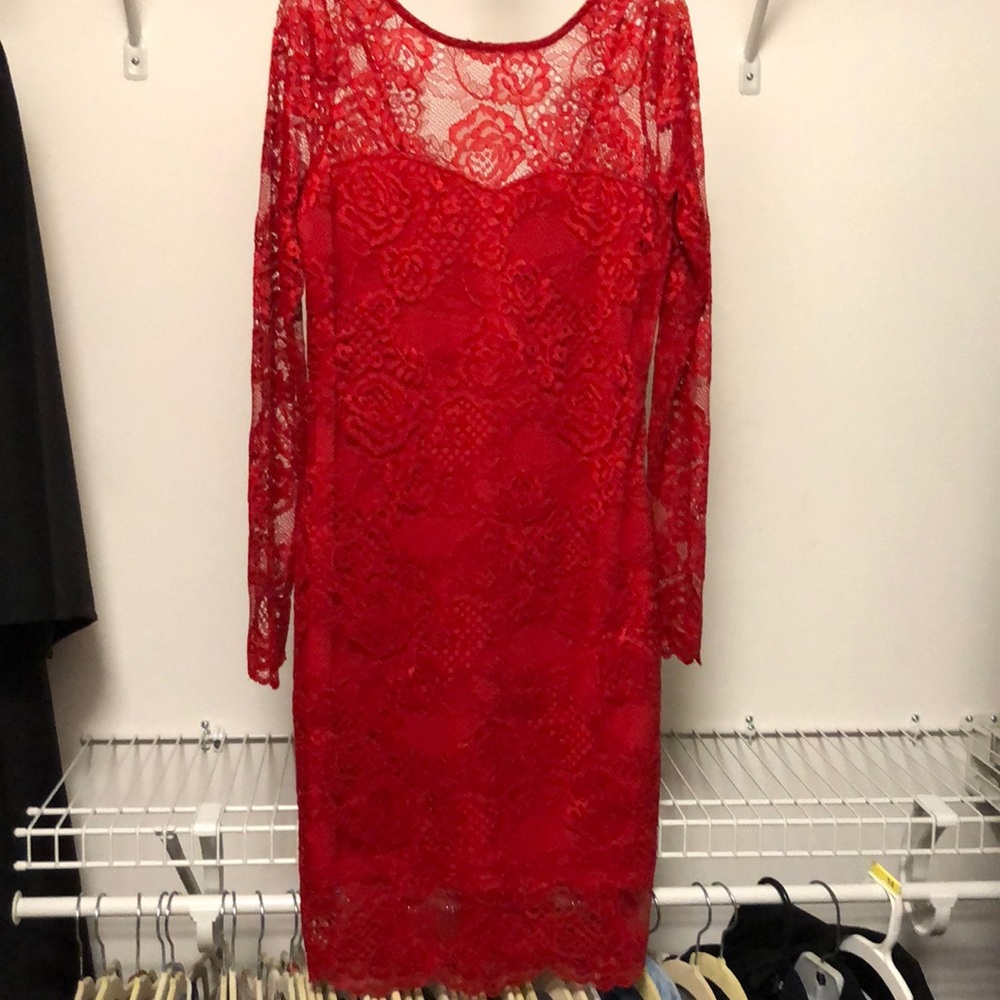 Red lace v-back dress